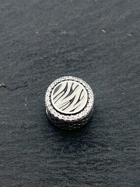 Pandora Zebra Stripe Black White Enamel Bead Charm Sterling Silver Jewelry